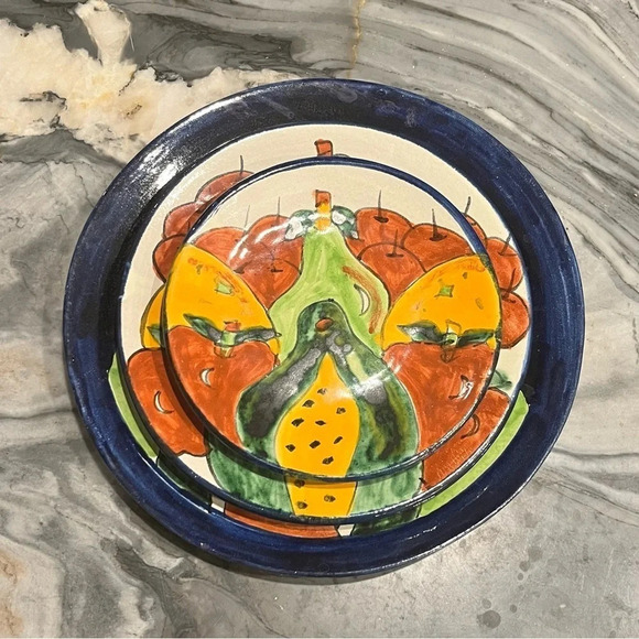 Dolores Hildago Signed Mexican Plates Set of Three Fruit Motif - Picture 2 of 14